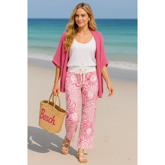 Lilly Pulitzer The Beach Pant XS Get Spotted Pink Lion Leopard Linen Drawstring - Picture 8 of 10